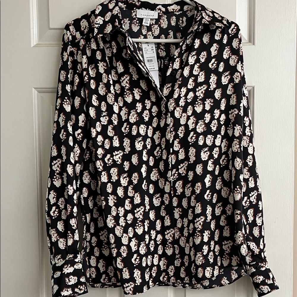 Topshop Black and Cream Button Down Shirt